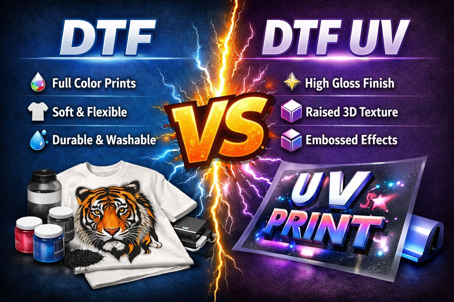DTF vs DTF UV  — kiedy co wybrać?